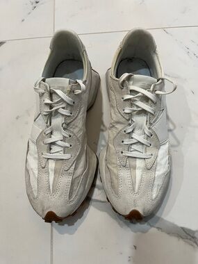 New Balance 2 tone White and Beige nylon Retro Runner Sneakers